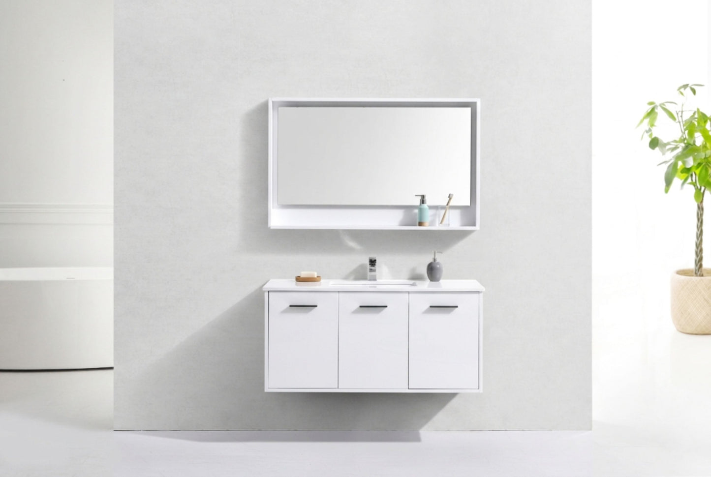 BOSCO 48" High Gloss White Modern Bathroom Vanity w/ Quartz Countertop