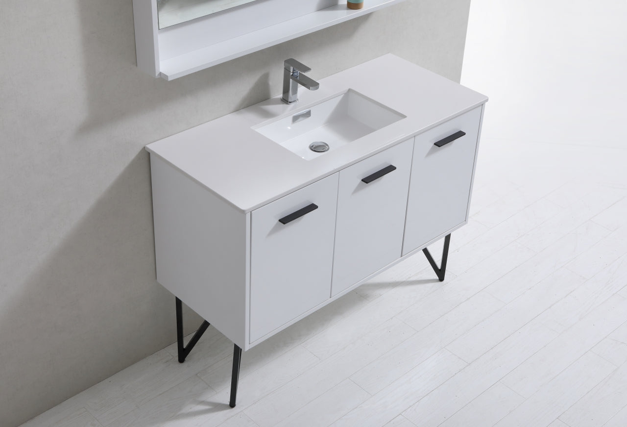 KubeBath Forest 48" High Gloss White Modern Bathroom Vanity w/ Quartz Countertop