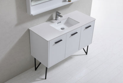 BOSCO 48" High Gloss White Modern Bathroom Vanity w/ Quartz Countertop