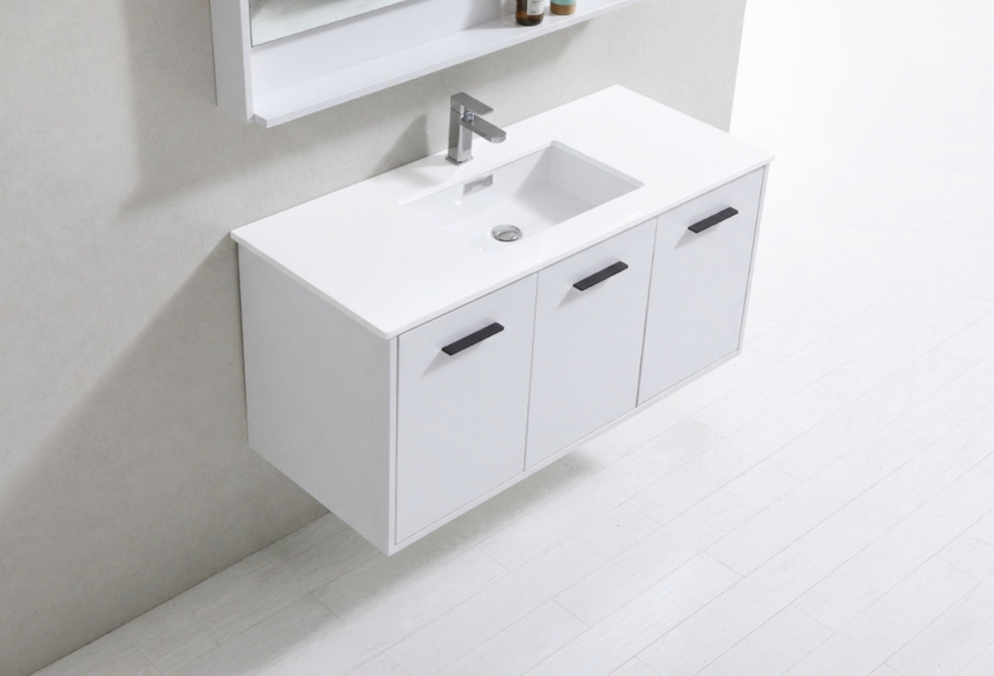 BOSCO 48" High Gloss White Modern Bathroom Vanity w/ Quartz Countertop