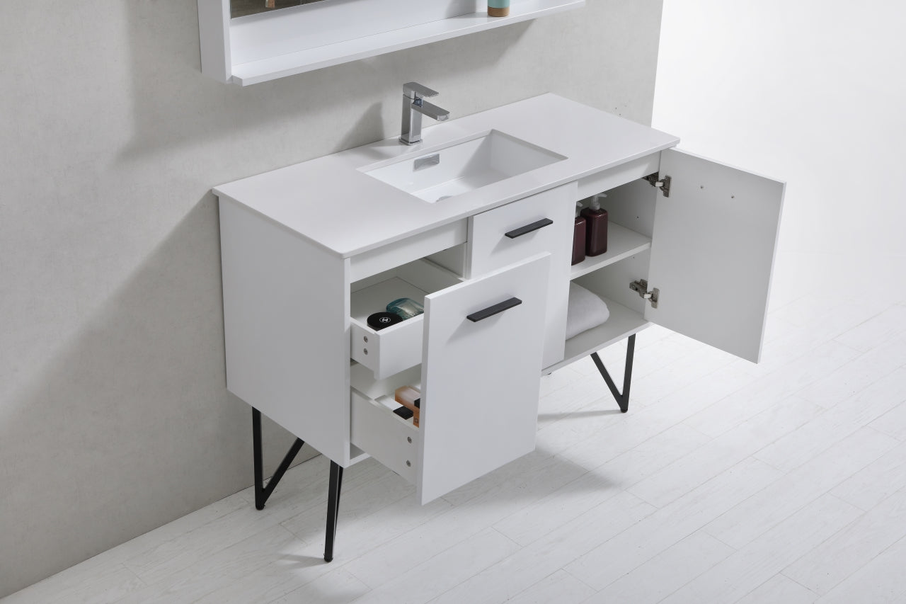 KubeBath Forest 48" High Gloss White Modern Bathroom Vanity w/ Quartz Countertop