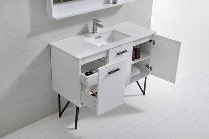 BOSCO 48" High Gloss White Modern Bathroom Vanity w/ Quartz Countertop