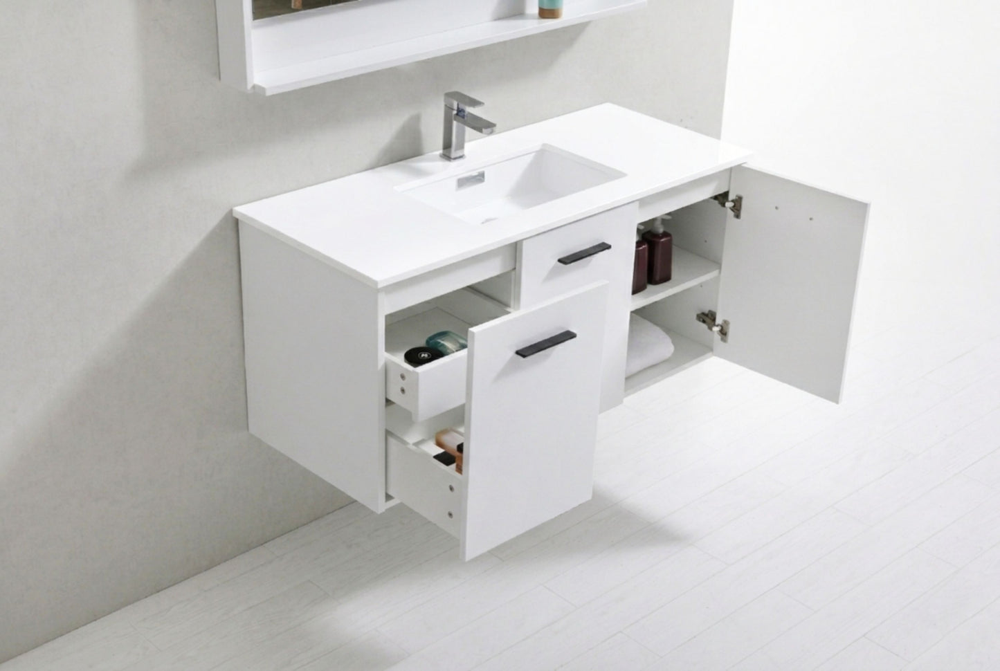 BOSCO 48" High Gloss White Modern Bathroom Vanity w/ Quartz Countertop