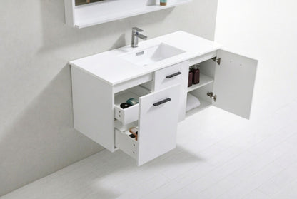 BOSCO 48" High Gloss White Modern Bathroom Vanity w/ Quartz Countertop