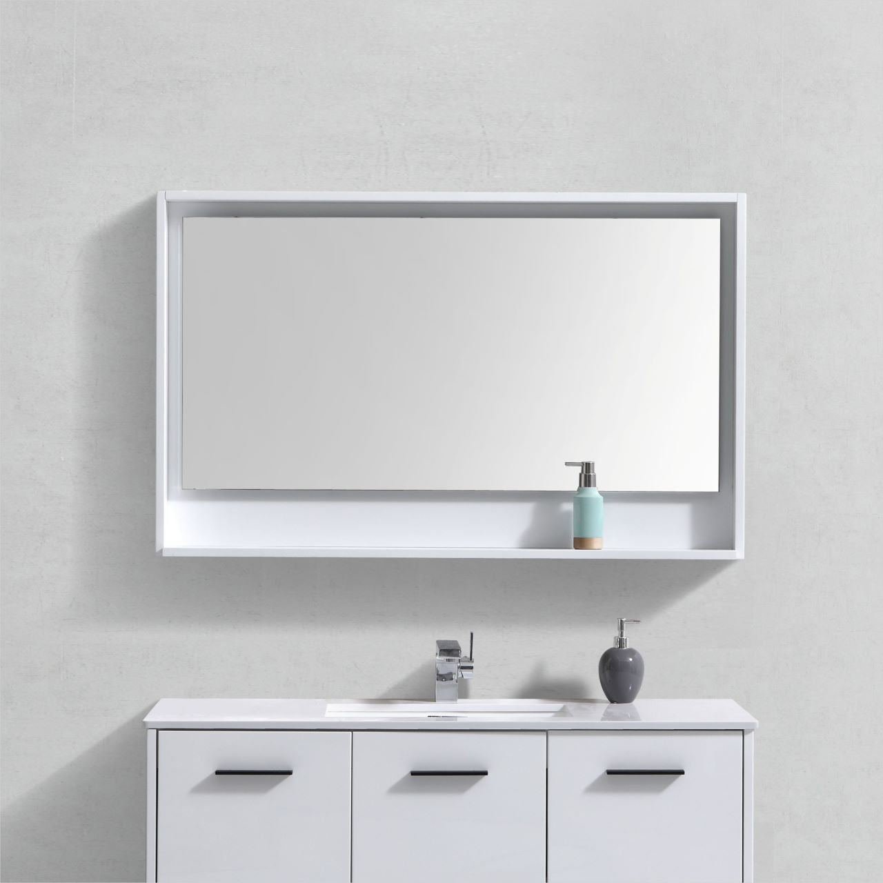 48" Wide Mirror w/ Shelf Gloss White