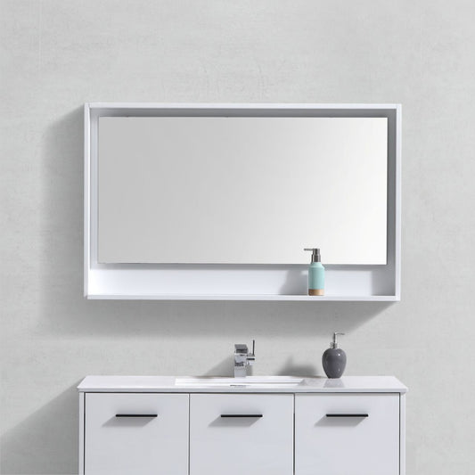 48" Wide Mirror w/ Shelf Gloss White