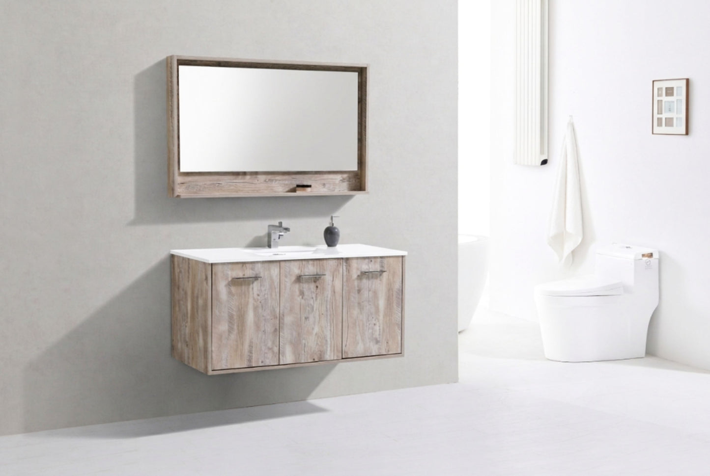 BOSCO 48" Nature Wood Modern Bathroom Vanity w/ Quartz Countertop