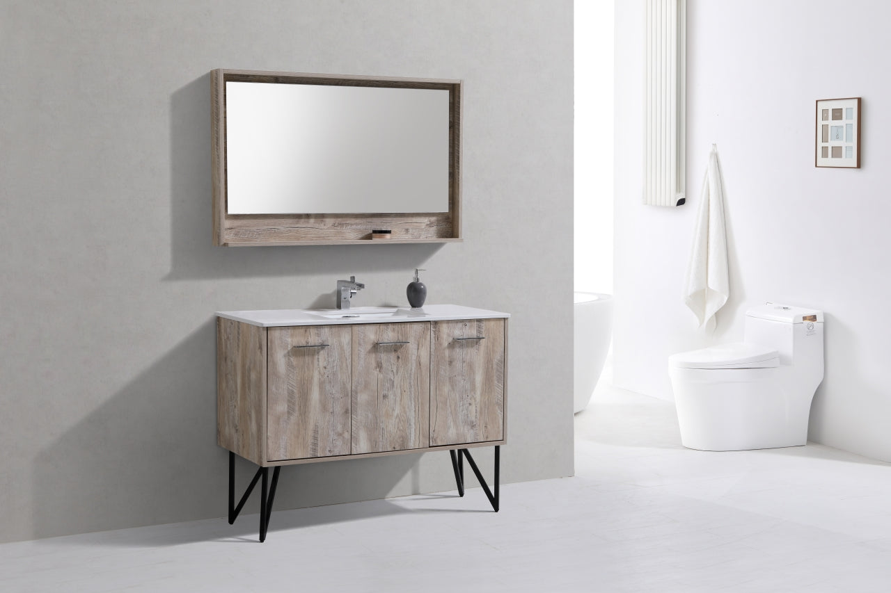 KubeBath Forest 48" Nature Wood Modern Bathroom Vanity w/ Quartz Countertop