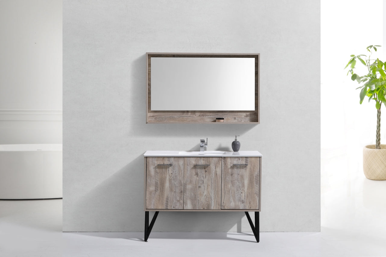 KubeBath Forest 48" Nature Wood Modern Bathroom Vanity w/ Quartz Countertop