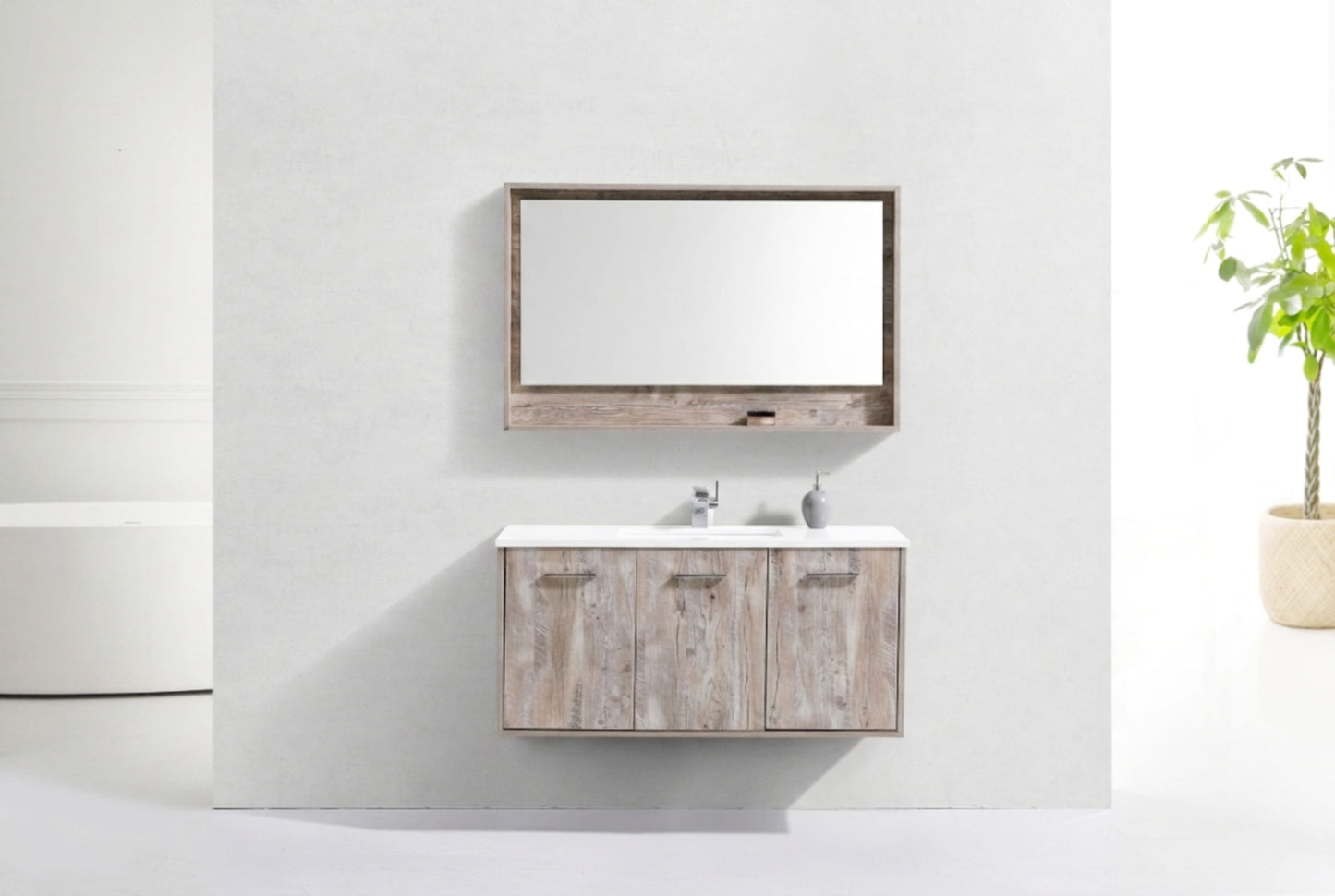 BOSCO 48" Nature Wood Modern Bathroom Vanity w/ Quartz Countertop