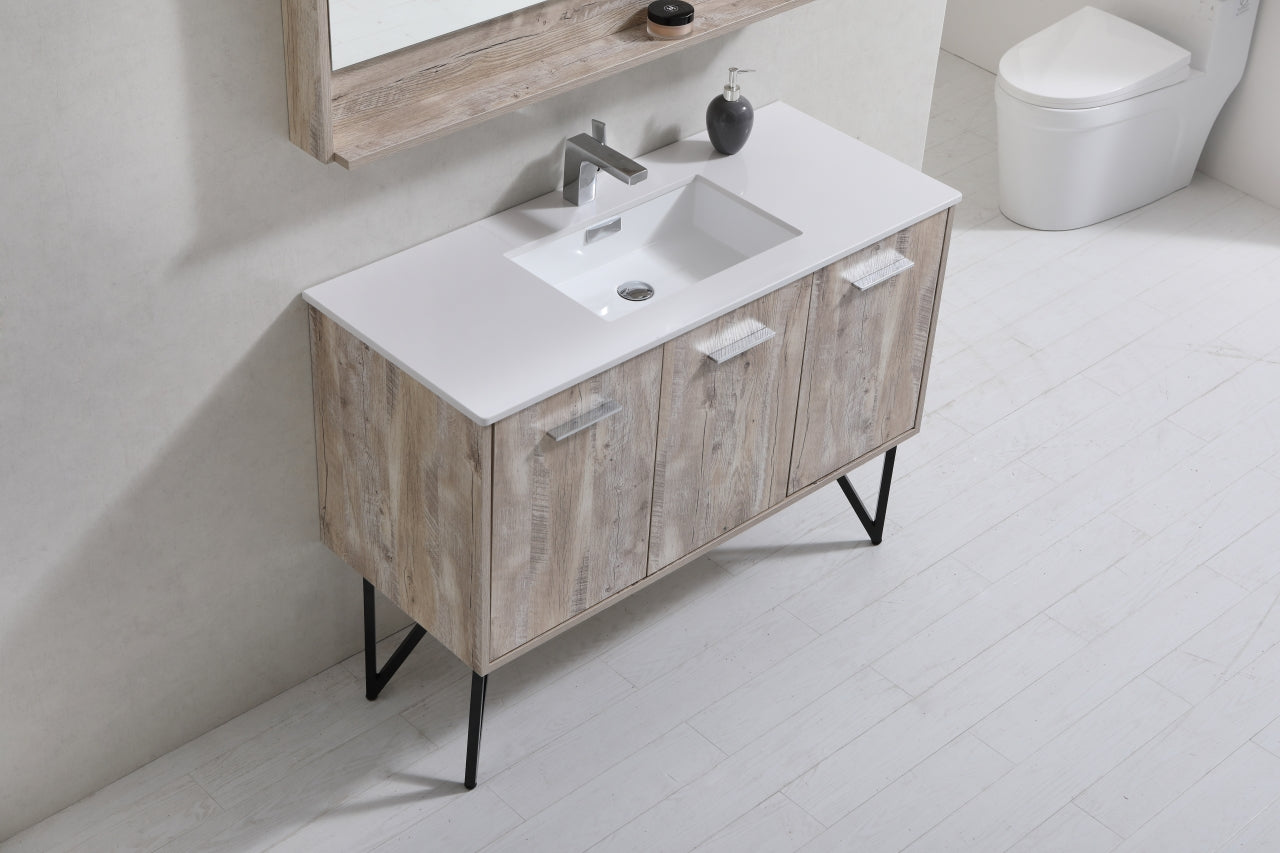 KubeBath Forest 48" Nature Wood Modern Bathroom Vanity w/ Quartz Countertop