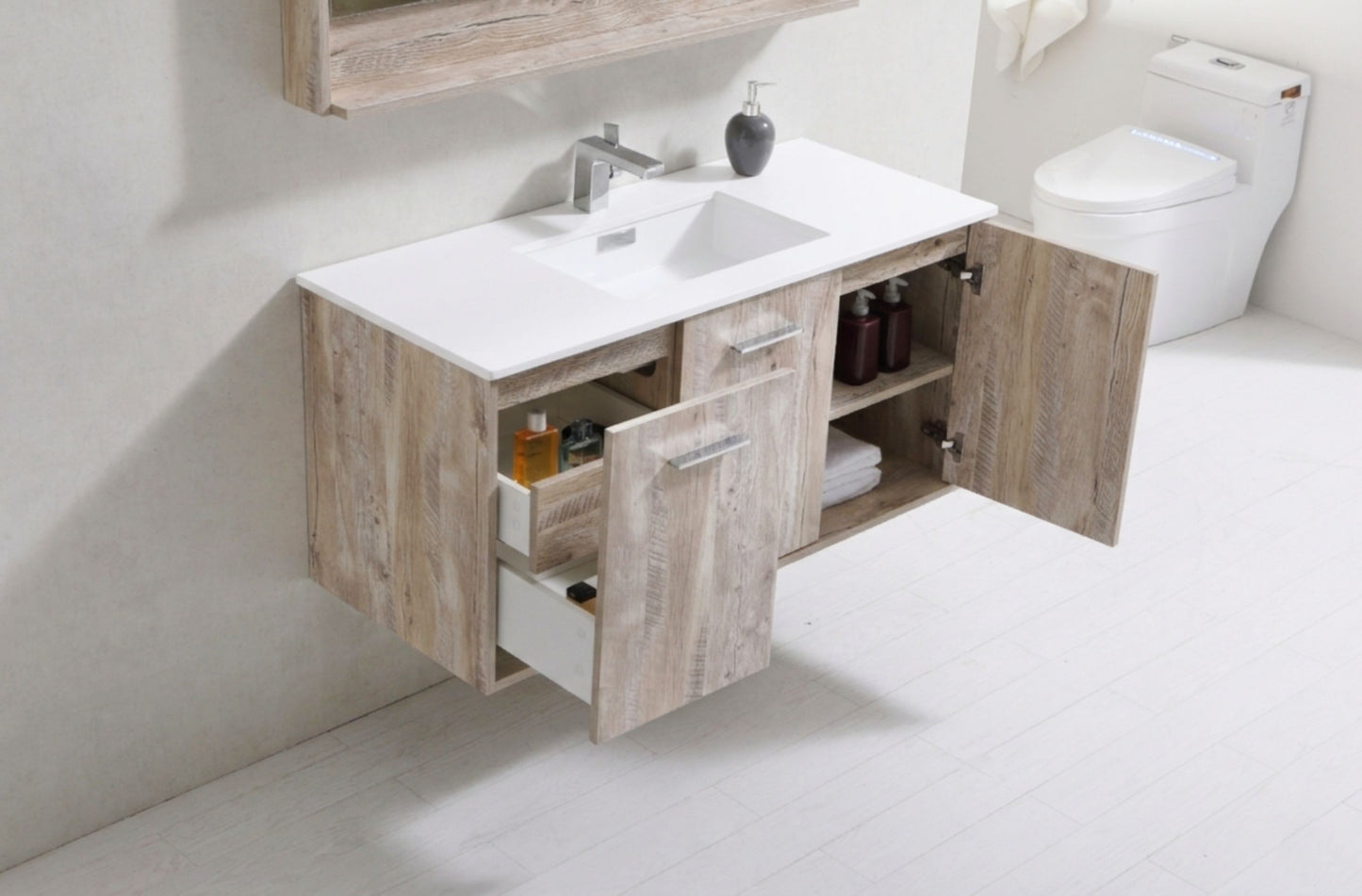 BOSCO 48" Nature Wood Modern Bathroom Vanity w/ Quartz Countertop