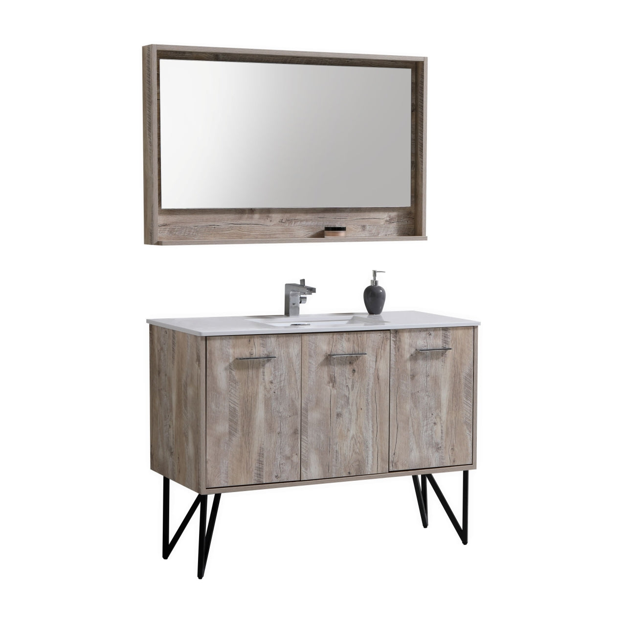 KubeBath Forest 48" Nature Wood Modern Bathroom Vanity w/ Quartz Countertop