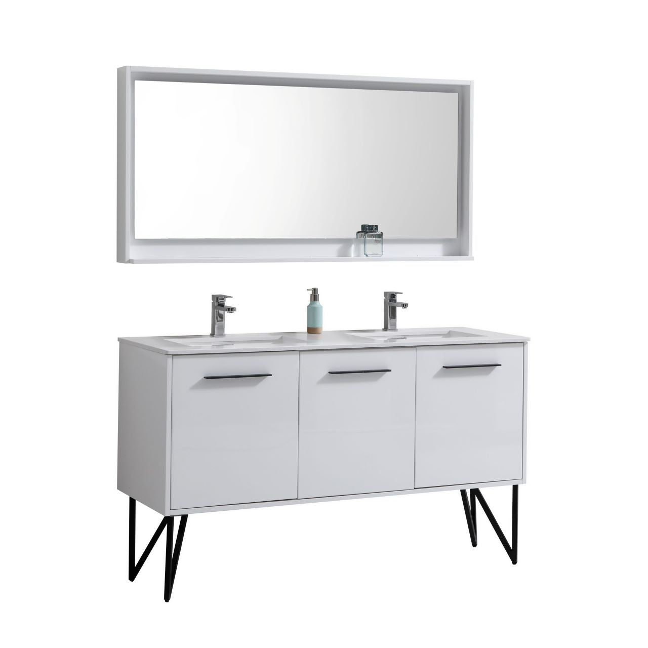 KubeBath Forest 60" High Gloss White Modern Bathroom Vanity  w/ Quartz Countertop