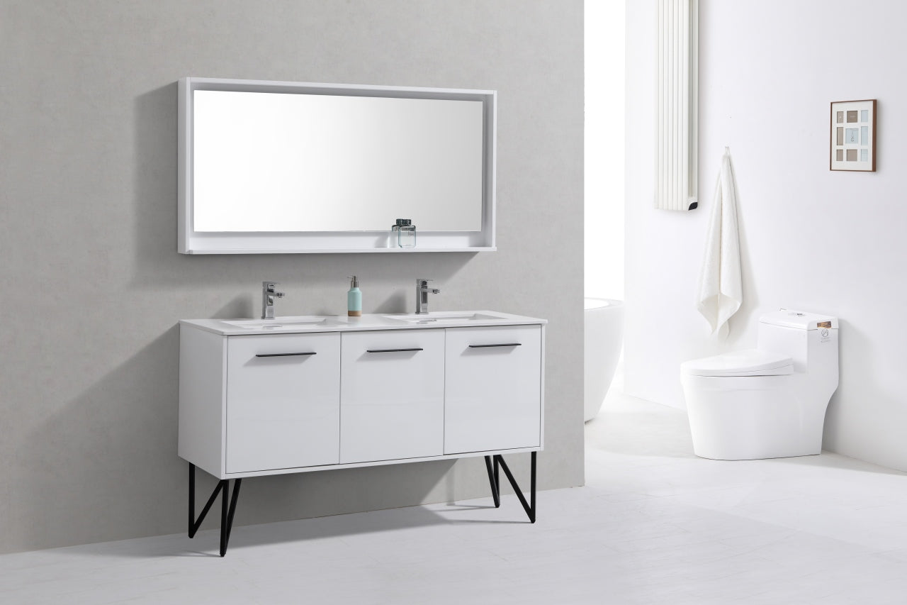 KubeBath Forest 60" High Gloss White Modern Bathroom Vanity  w/ Quartz Countertop