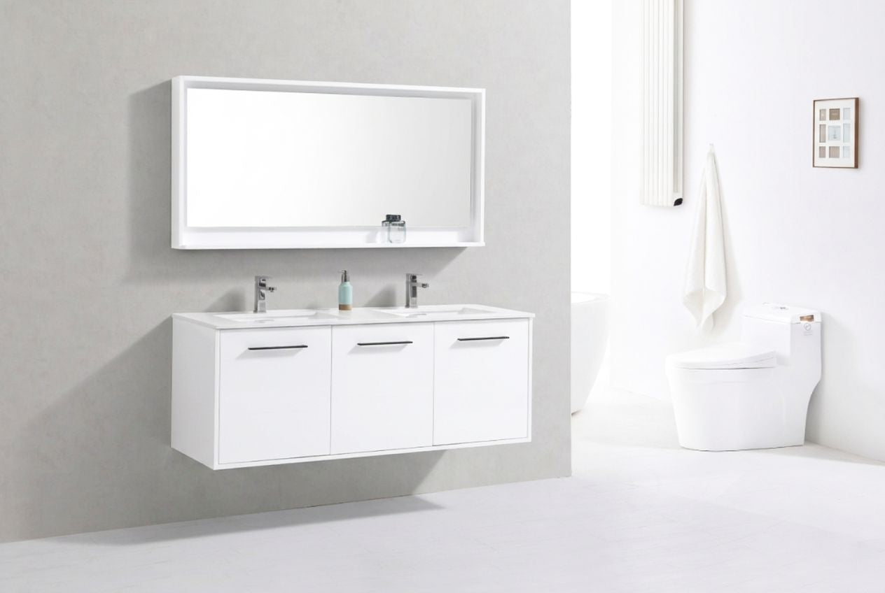 BOSCO 60" High Gloss White Modern Bathroom Vanity  w/ Quartz Countertop
