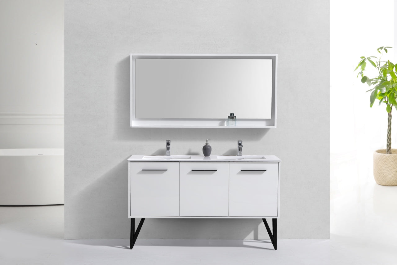 KubeBath Forest 60" High Gloss White Modern Bathroom Vanity  w/ Quartz Countertop