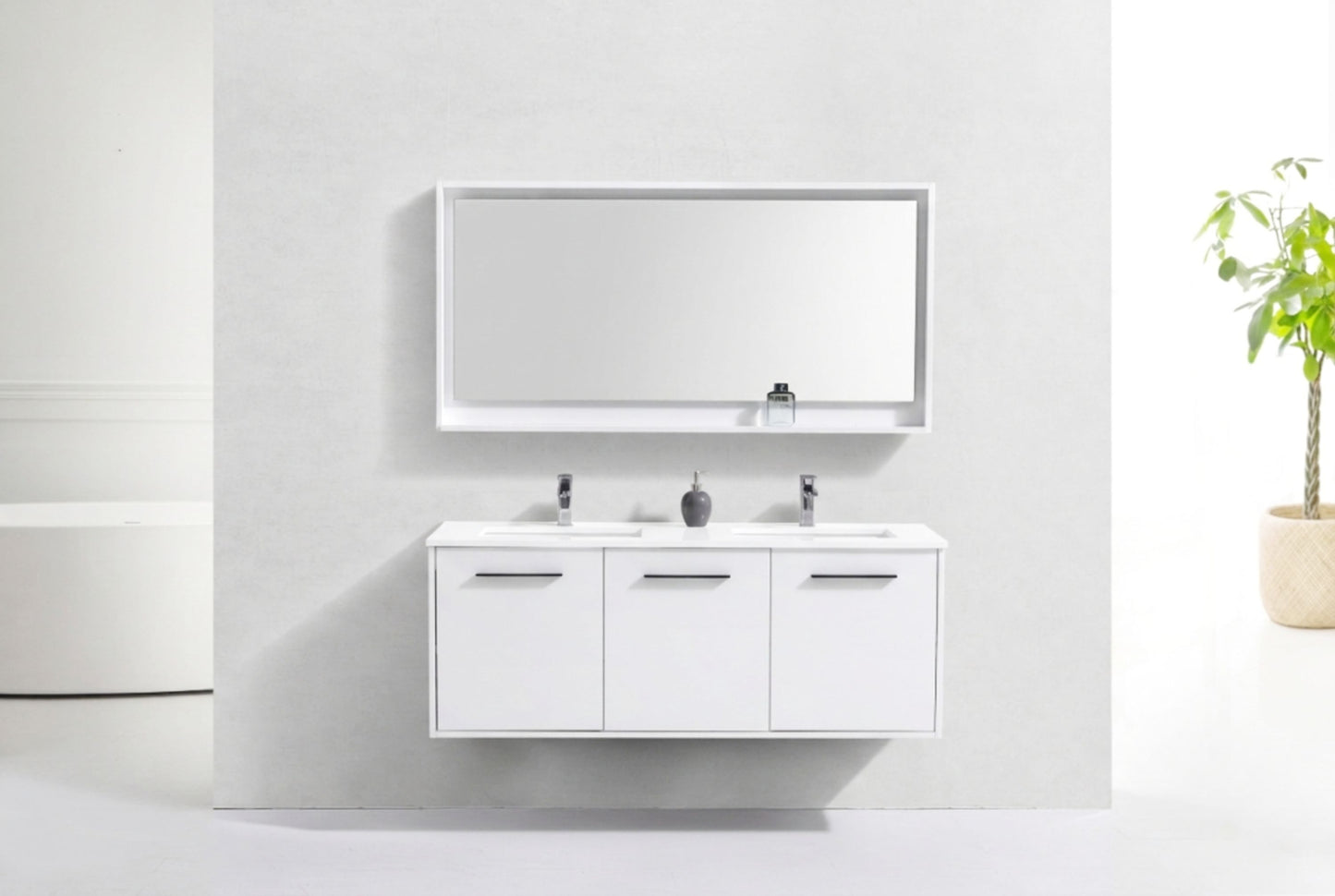 BOSCO 60" High Gloss White Modern Bathroom Vanity  w/ Quartz Countertop
