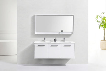 BOSCO 60" High Gloss White Modern Bathroom Vanity  w/ Quartz Countertop