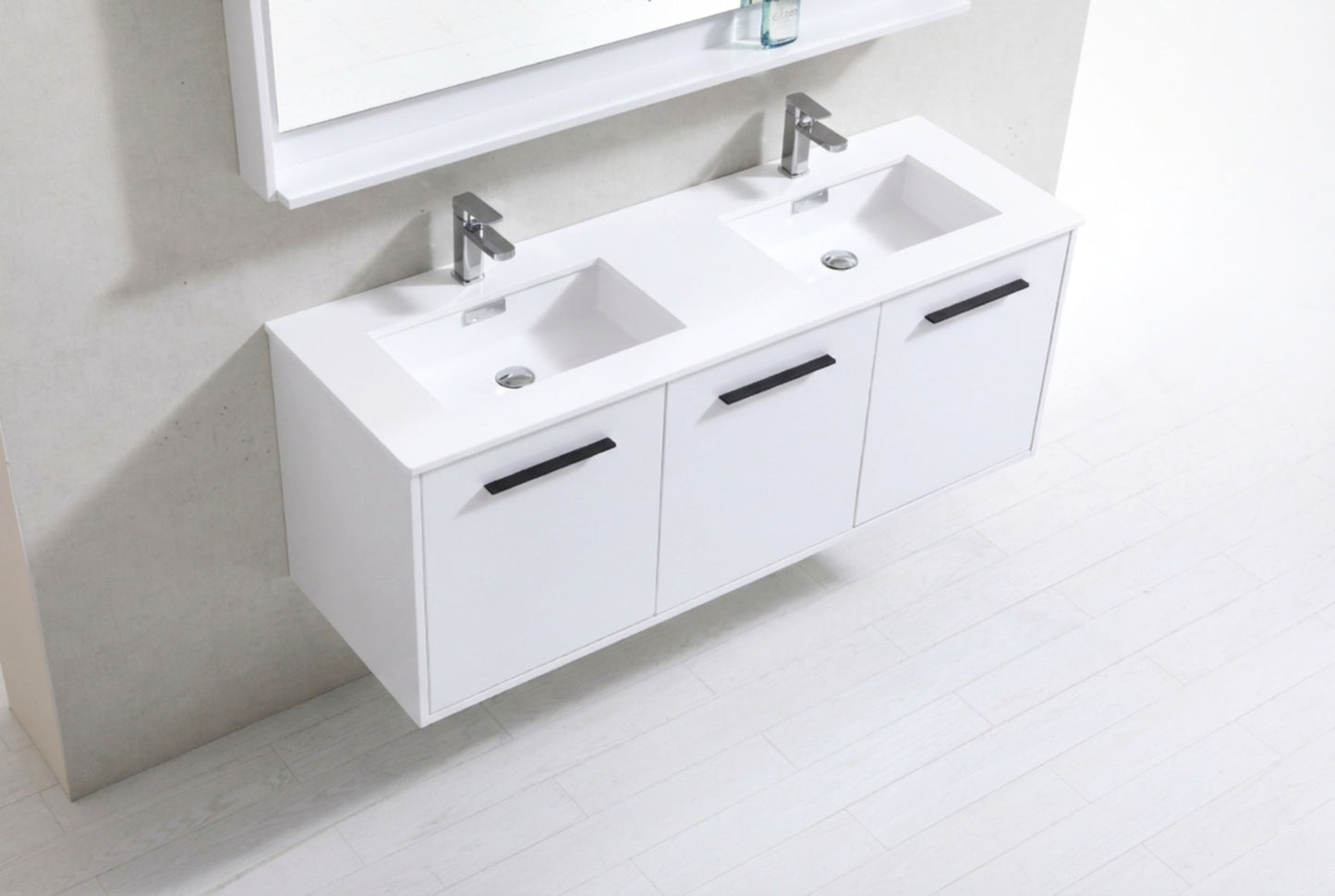 BOSCO 60" High Gloss White Modern Bathroom Vanity  w/ Quartz Countertop
