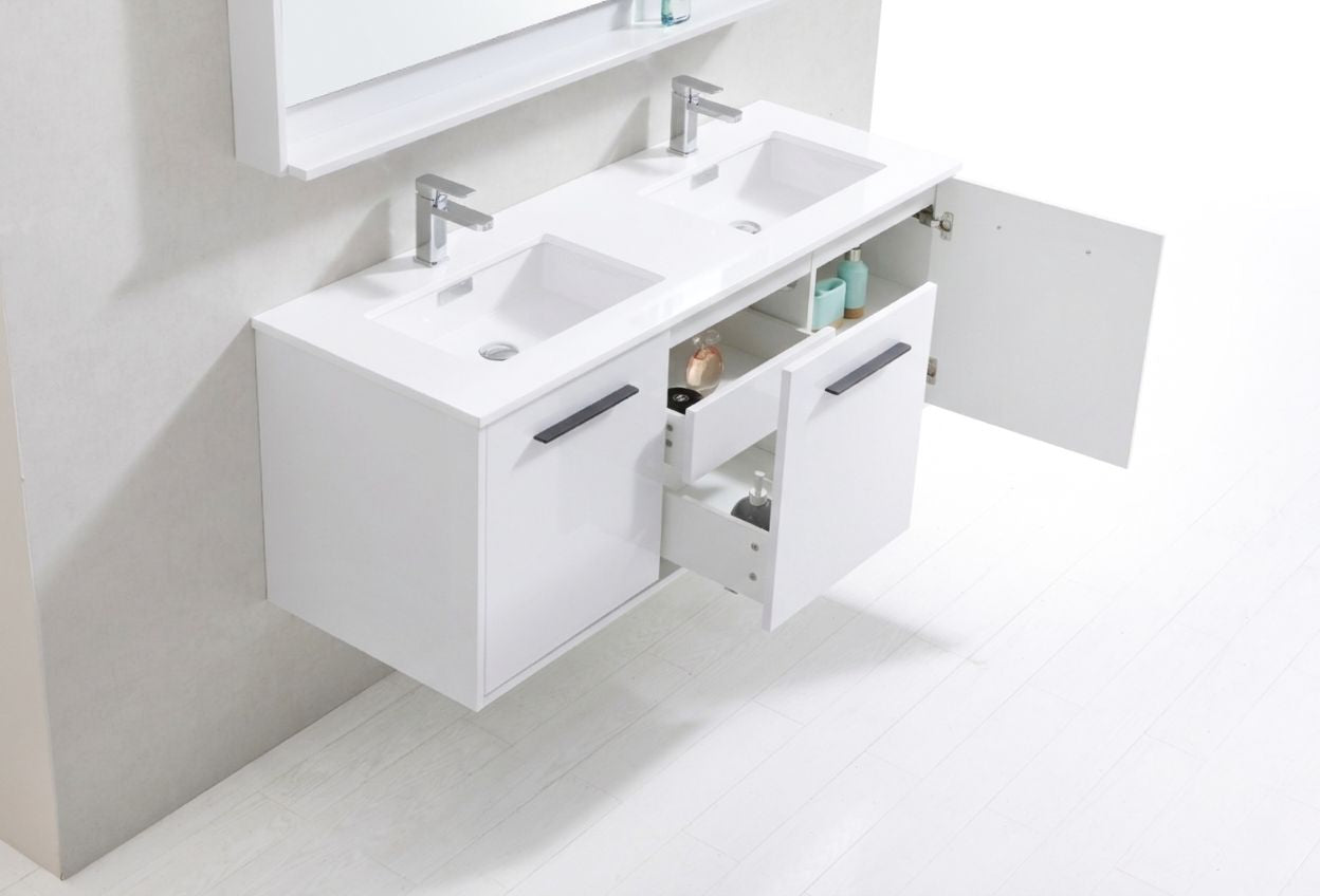 BOSCO 60" High Gloss White Modern Bathroom Vanity  w/ Quartz Countertop