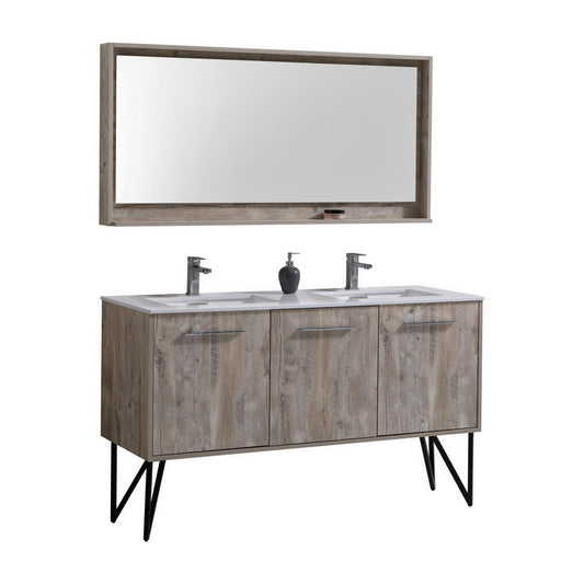 KubeBath Forest 60" Nature Wood Modern Bathroom Vanity w/ Quartz Countertop
