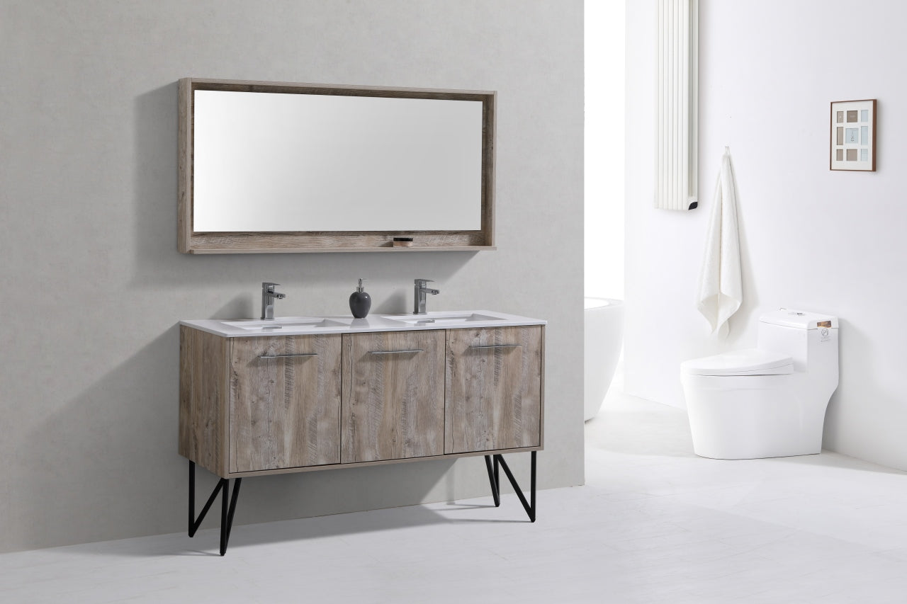 KubeBath Forest 60" Nature Wood Modern Bathroom Vanity w/ Quartz Countertop