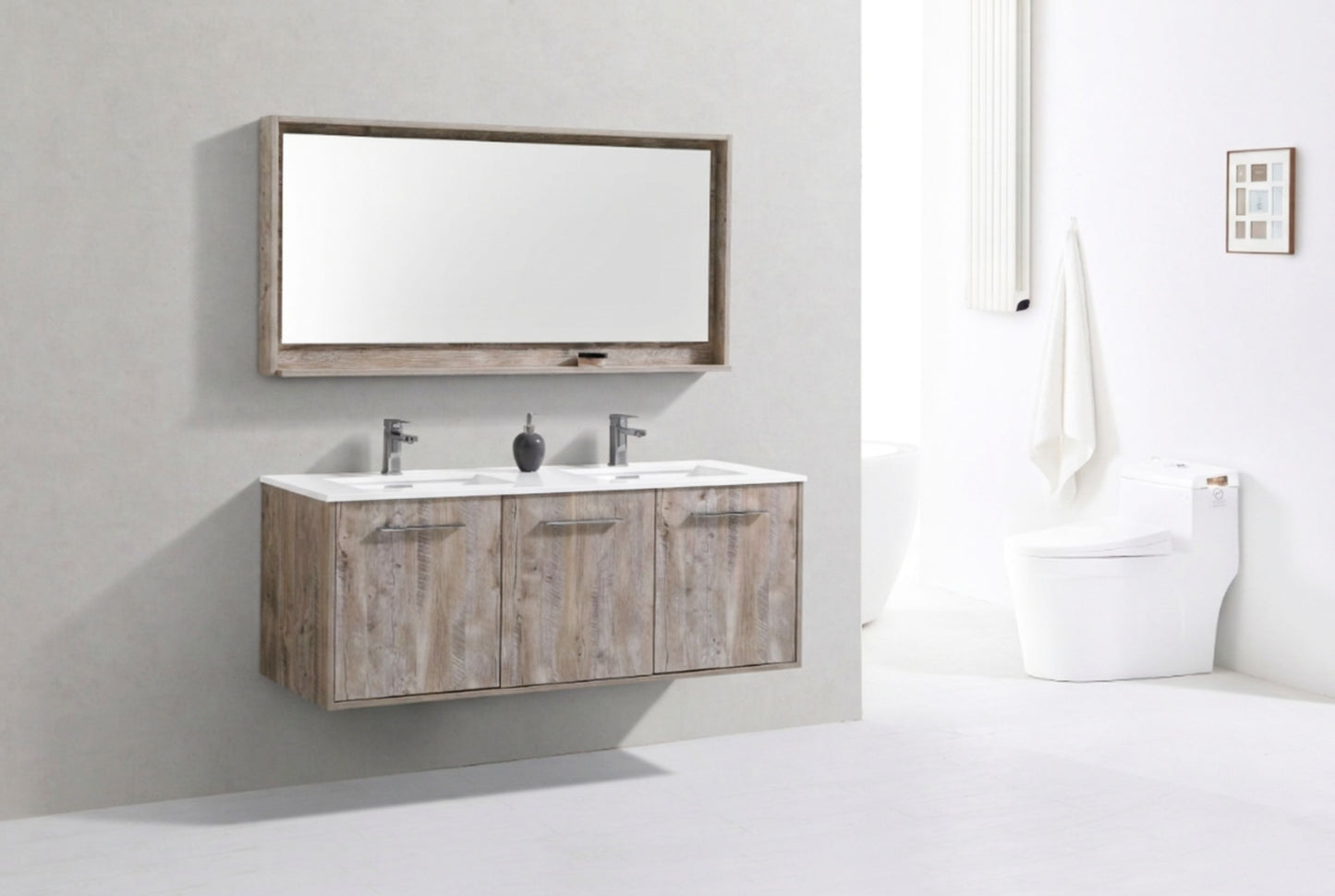 BOSCO 60" Nature Wood Modern Bathroom Vanity w/ Quartz Countertop