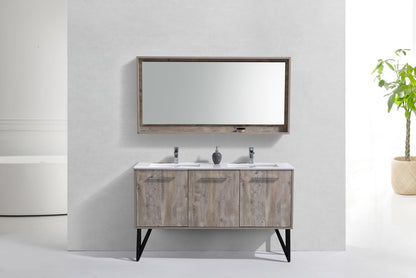 BOSCO 60" Nature Wood Modern Bathroom Vanity w/ Quartz Countertop