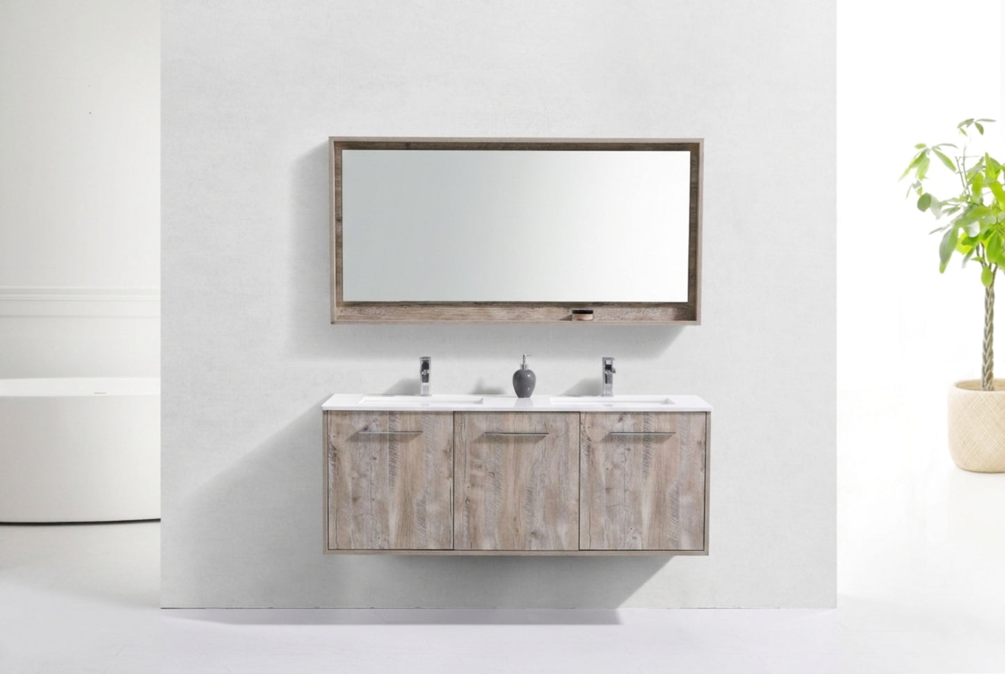 BOSCO 60" Nature Wood Modern Bathroom Vanity w/ Quartz Countertop