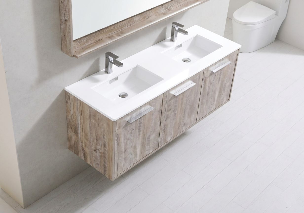 BOSCO 60" Nature Wood Modern Bathroom Vanity w/ Quartz Countertop