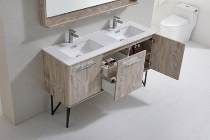 BOSCO 60" Nature Wood Modern Bathroom Vanity w/ Quartz Countertop