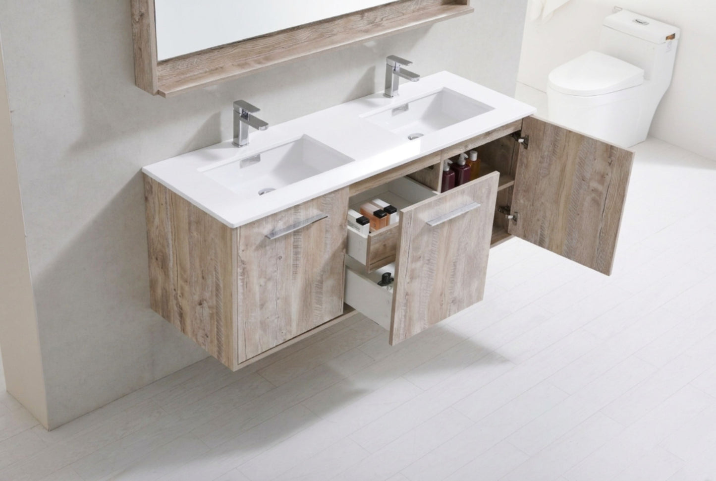 BOSCO 60" Nature Wood Modern Bathroom Vanity w/ Quartz Countertop