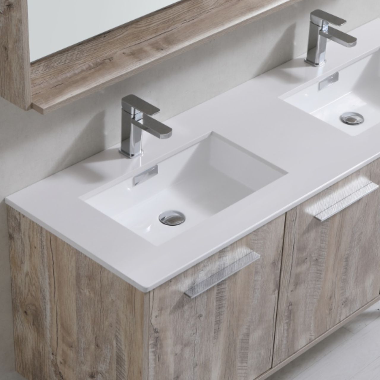 KubeBath Forest 60" Nature Wood Modern Bathroom Vanity w/ Quartz Countertop