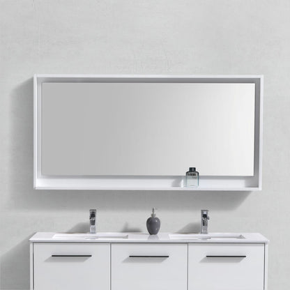 60" Wide Mirror w/ Shelf Gloss White Color