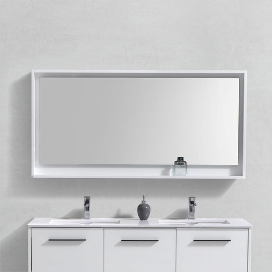 60" Wide Mirror w/ Shelf Gloss White Color