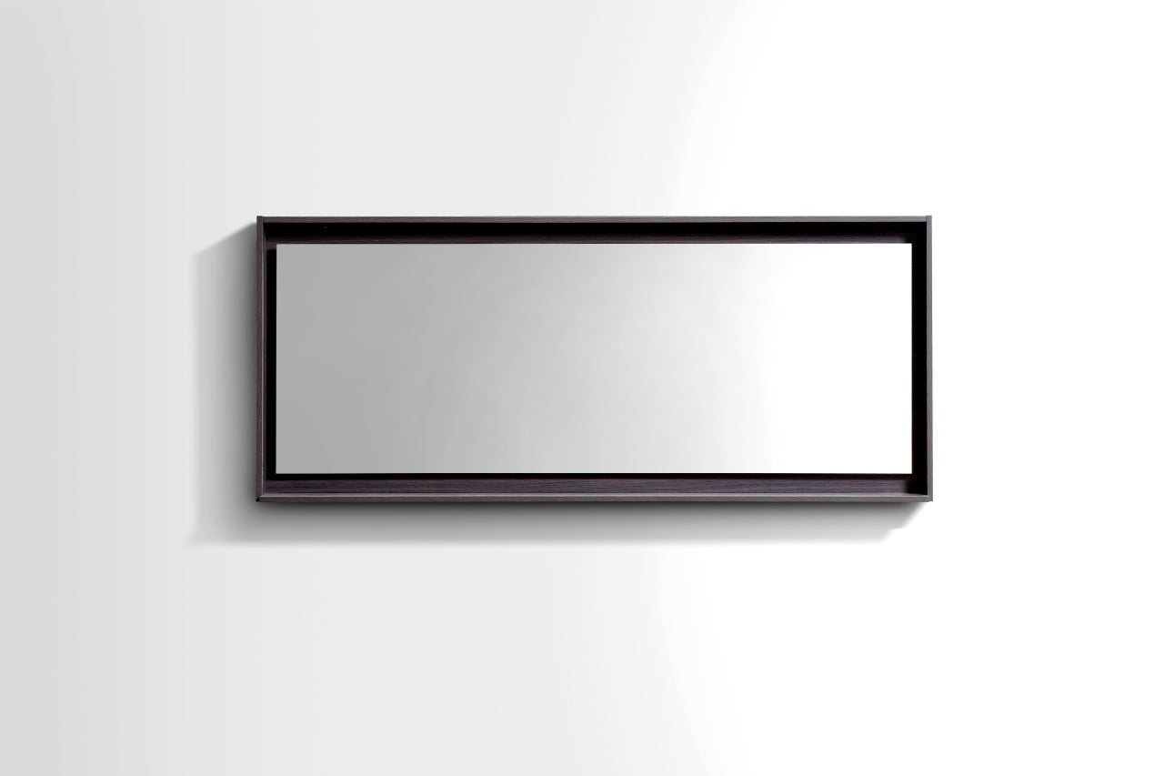 60" Wide Mirror w/ Shelf High Gloss Gray Oak