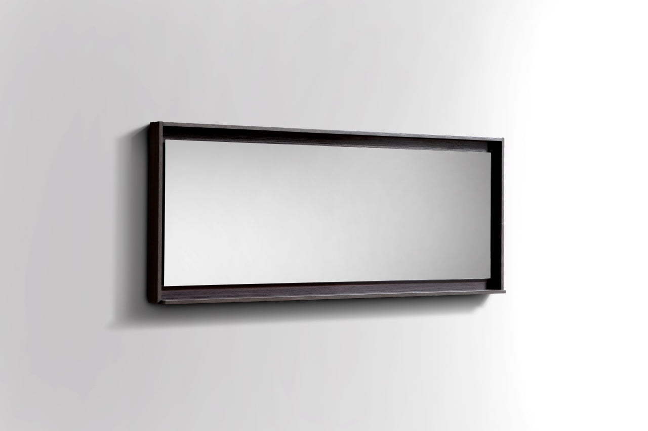 60" Wide Mirror w/ Shelf High Gloss Gray Oak