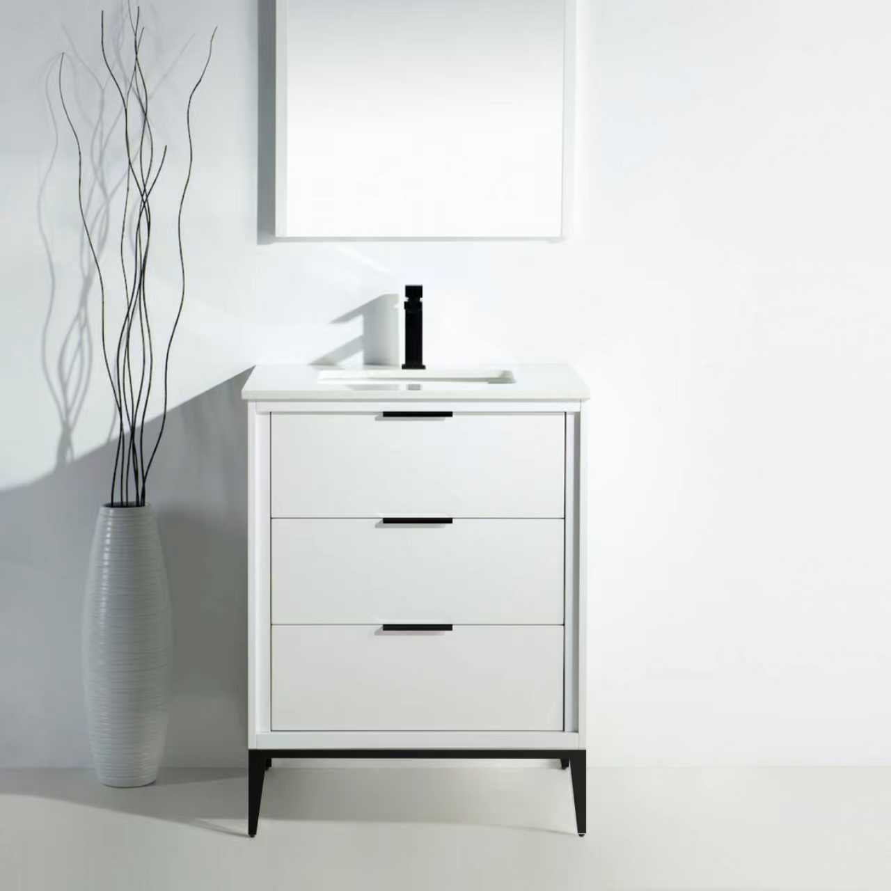 Divani 24'' High Gloss White Vanity W/ Quartz Counter Top
