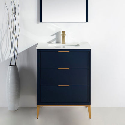 Divani 24'' Navy Blue Vanity W/ Quartz Counter Top