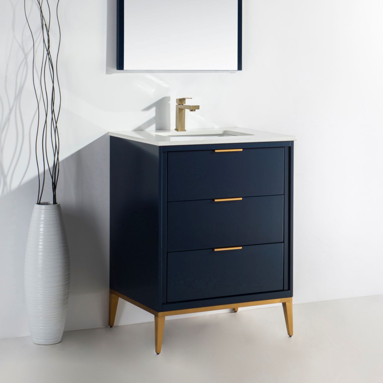 Divani 24'' Navy Blue Vanity W/ Quartz Counter Top
