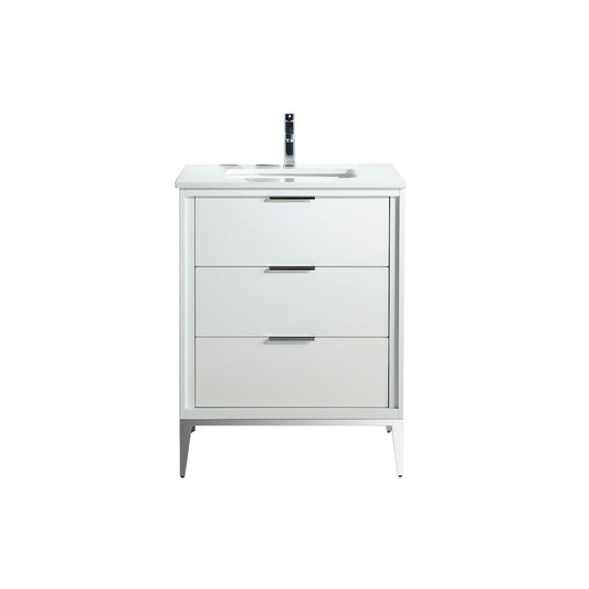 Divani 24'' High Gloss White Vanity W/ Quartz Counter Top