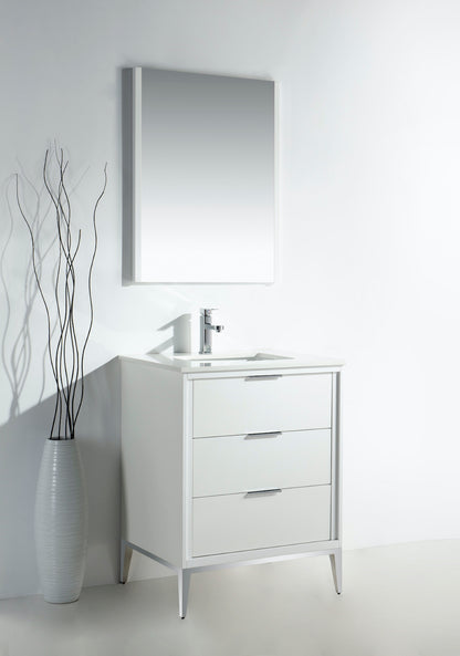 Divani 24'' High Gloss White Vanity W/ Quartz Counter Top