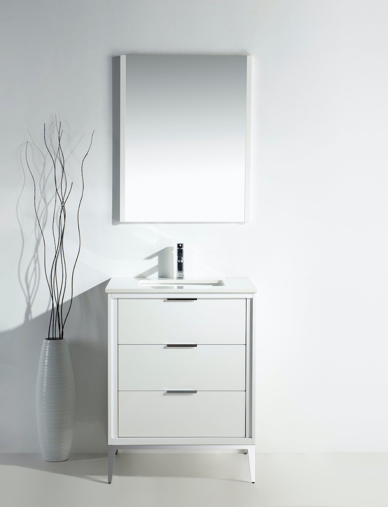 Divani 24'' High Gloss White Vanity W/ Quartz Counter Top