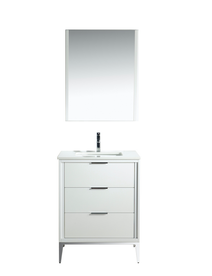 Divani 24'' High Gloss White Vanity W/ Quartz Counter Top