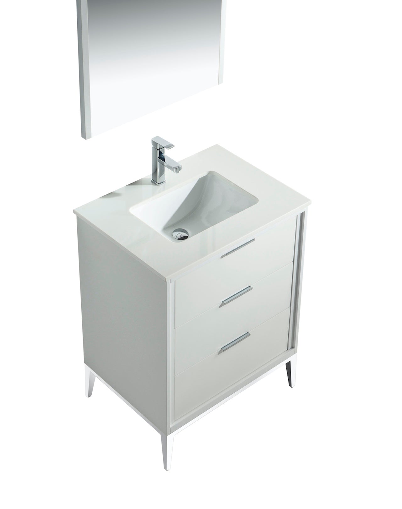 Divani 24'' High Gloss White Vanity W/ Quartz Counter Top