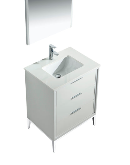 Divani 24'' High Gloss White Vanity W/ Quartz Counter Top