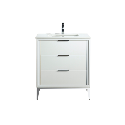 Divani 30'' Gloss White Vanity W/ Quartz Counter Top