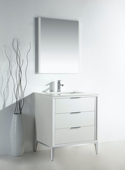 Divani 30'' Gloss White Vanity W/ Quartz Counter Top