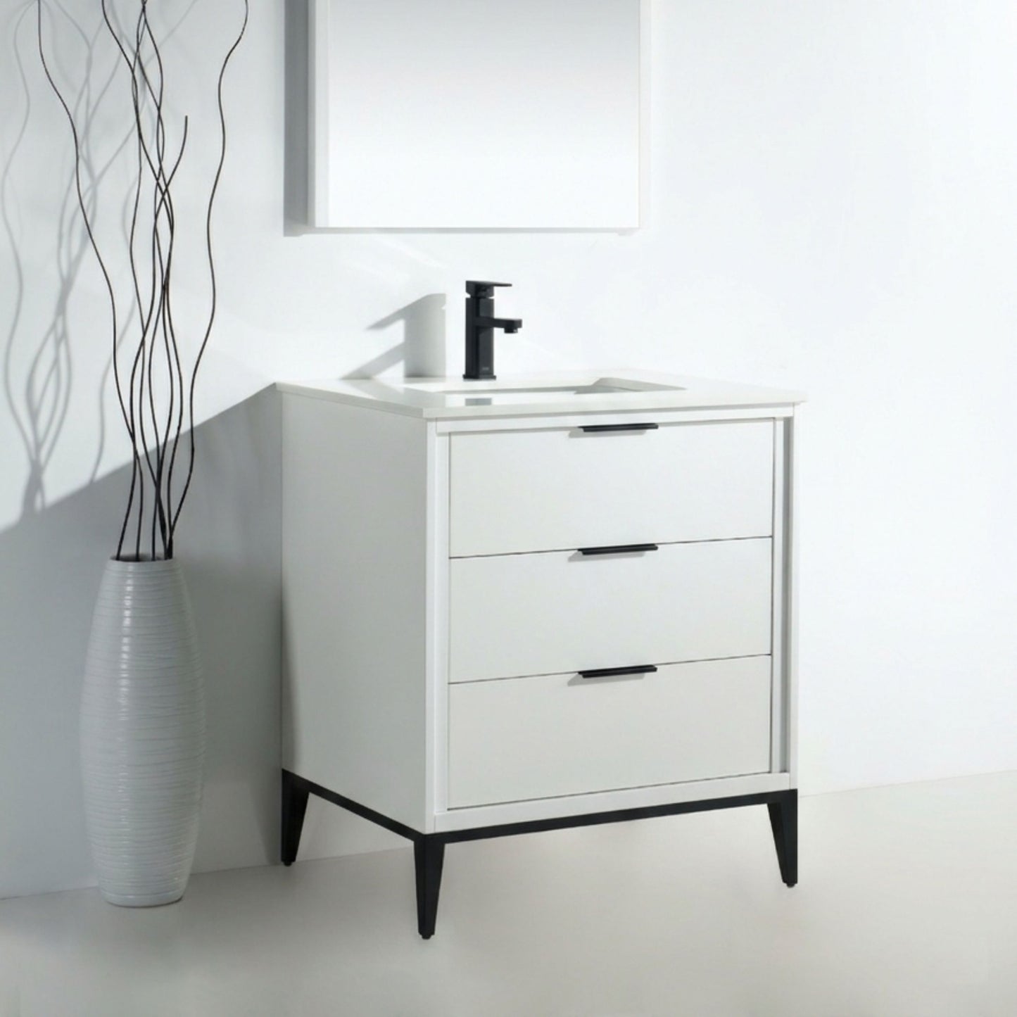 Divani 30'' Gloss White Vanity W/ Quartz Counter Top
